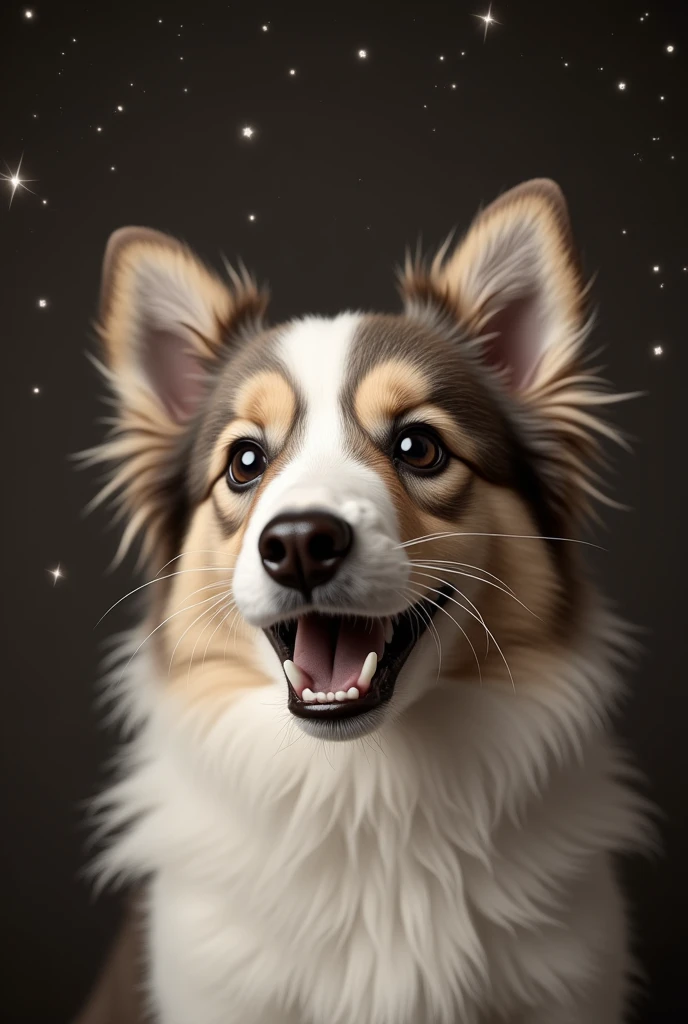 Close-up of a surprised Shetland Sheepdog, Starry sky in the background、Monochrome、Sepia、puppy
