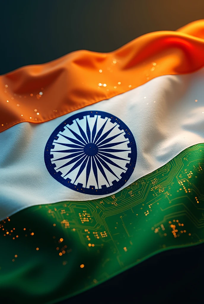 I am VLSI Engineer in Semiconductor industry and today was independence day in India now I want wish to all. I want image with fit screen flag colour designed by chips or micro processors, happy independence day text wishes in 9:16 ratio.