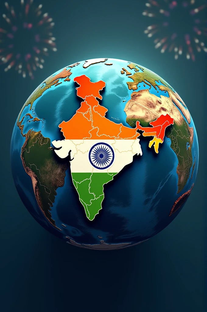 global ka ek photo bnao aur uske upar se India ka map 15 agast celebrate karte hue dikao 