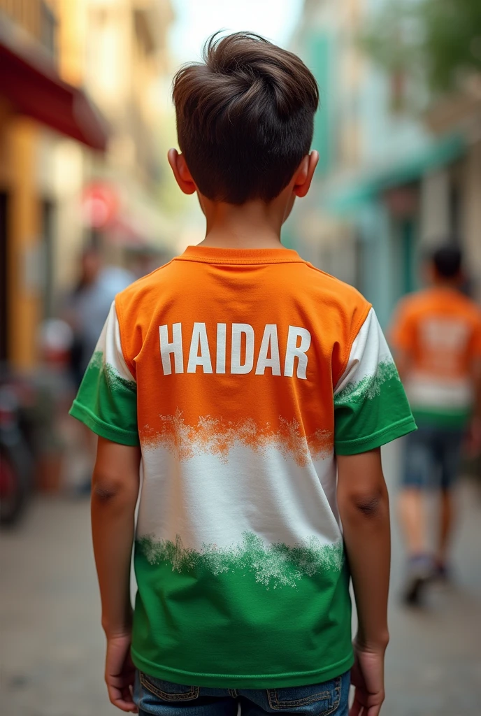  Independence day t shirt back printed by name haidar boy
And colour orenge or white and green 

