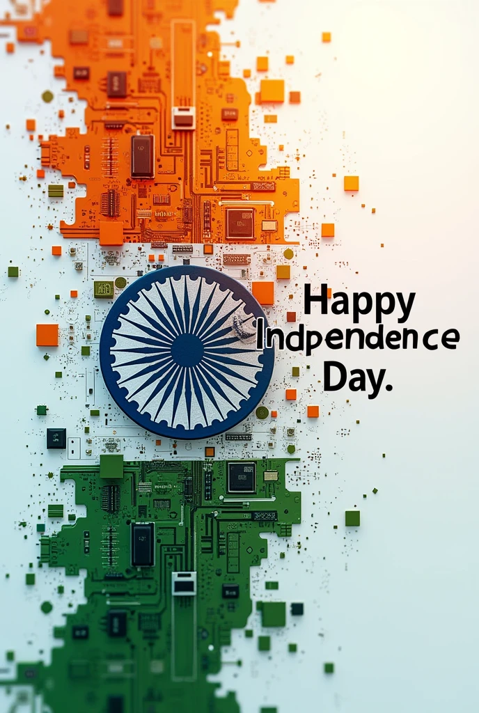 I am VLSI Engineer in Semiconductor industry and today was independence day in India now I want wish to all. I want image with fit screen flag colour combined with chips or micro processors in flag coloured, happy independence day text wishes in 9:16 ratio.
