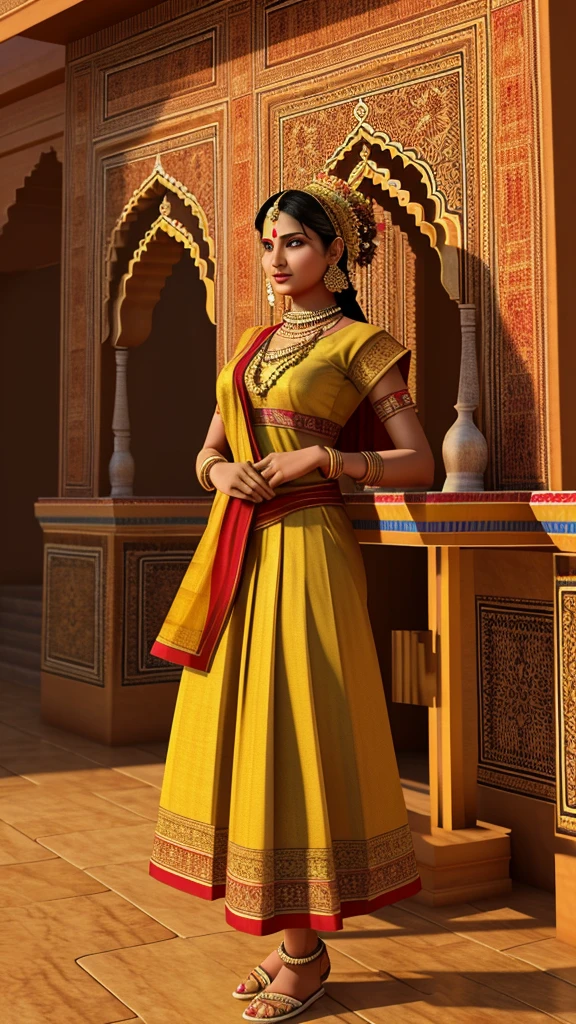 "Design a 3D scene that captures the essence of Rajasthan's traditional culture.