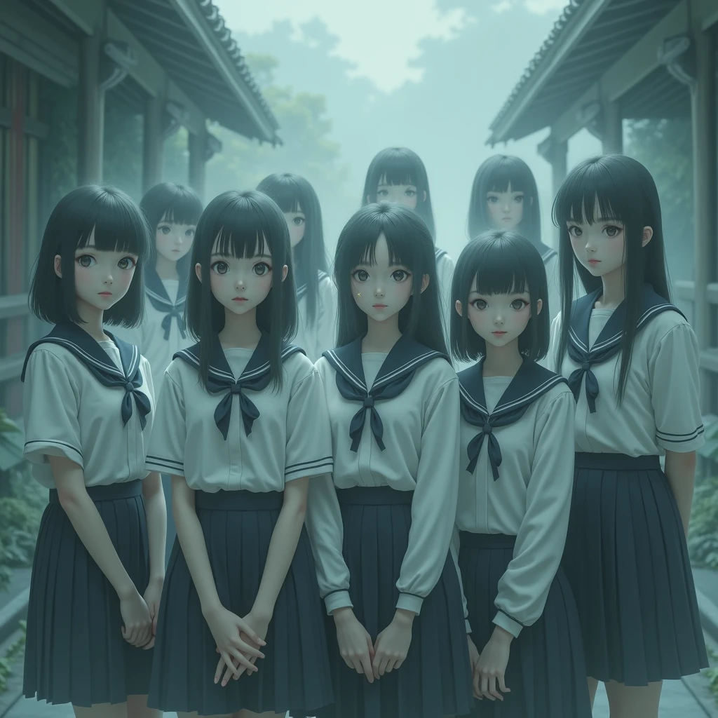 Group photo of the school trip、Traditional High School Girl Uniform、Ghost photos
