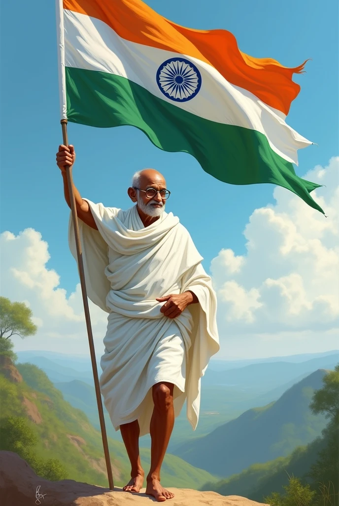Gandhi ji fly national flag of india
