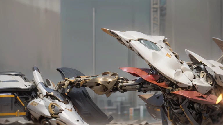 best quality)), ((masterpiece)), (Very detailed: 1.3), 8K, Cool, This is science fiction, Wild hunter wandering in the desert, 流线型gold装甲，((gold)),Black and red mechanical structure,