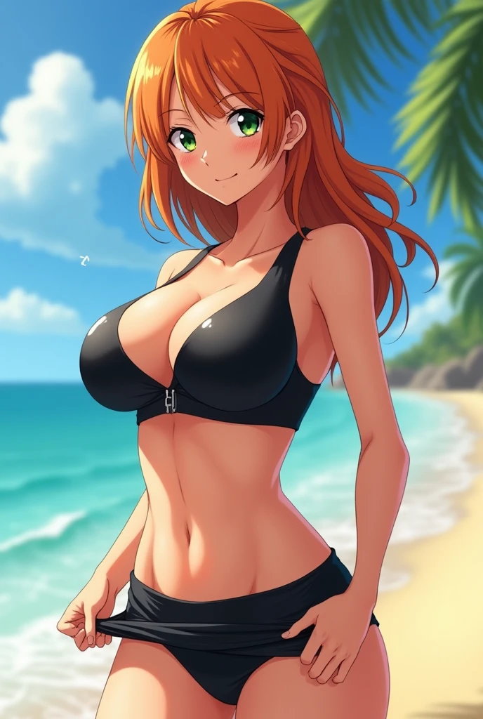 ((masterpiece)), (best quality), (detailed), (1 girl), beach,outdoor,
AND ((masterpiece)), (best quality), (detailed),on short yoga pants, Yoga vest, orange hair, undressing pants, pant pull down, Nami (onepiece_nami), post time skip nami, sexy, sexy art, small waist, curvy, Taking off her yoga pants, wet, sweaty, blushing, micro bra, black panties, big breast, yoga croptop, wet body, soft skin, 2.5D anime, high quality, detailed anime art, detailed artstyle
