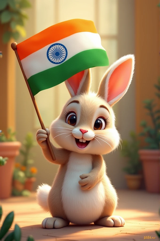 Cute bunny holding Indian flag