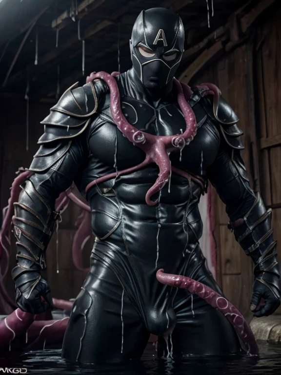 masked, Superhero, hero, strong and robust male, Armor, Tentacle entanglement, uniform, Binding hands togethe, Foreign object invasion, monster breeding, wet, slime, tentacles, slimy tentacles, monster and human breeding(best quality,4k,8k,highres,masterpiece:1.2),ultra-detailed,(realistic,photorealistic,photo-realistic:1.37)