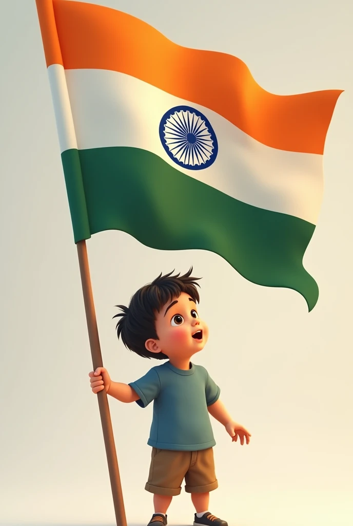Indian flag an small boy in the hand