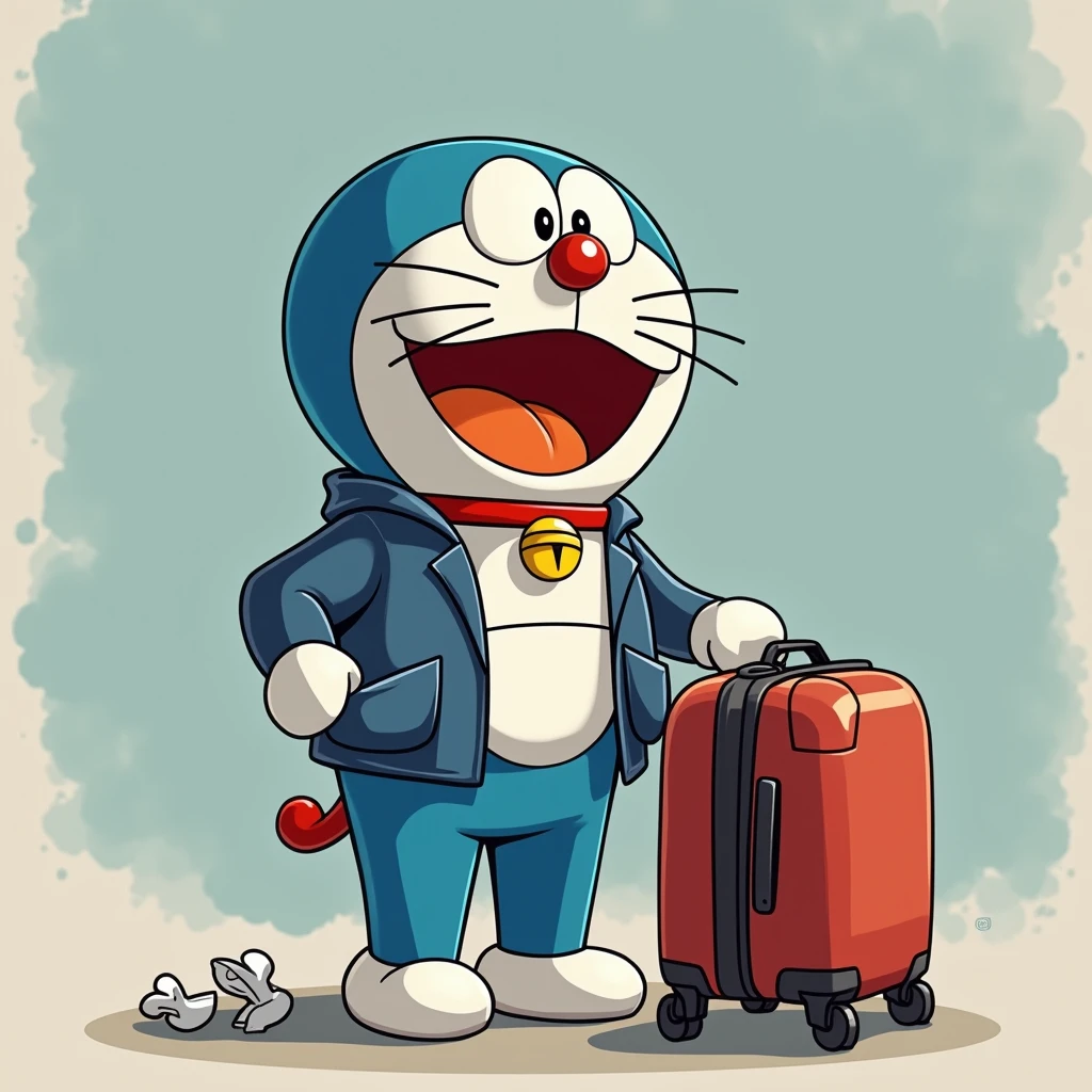 He has pockets like Doraemon、A person unpacking travel luggage