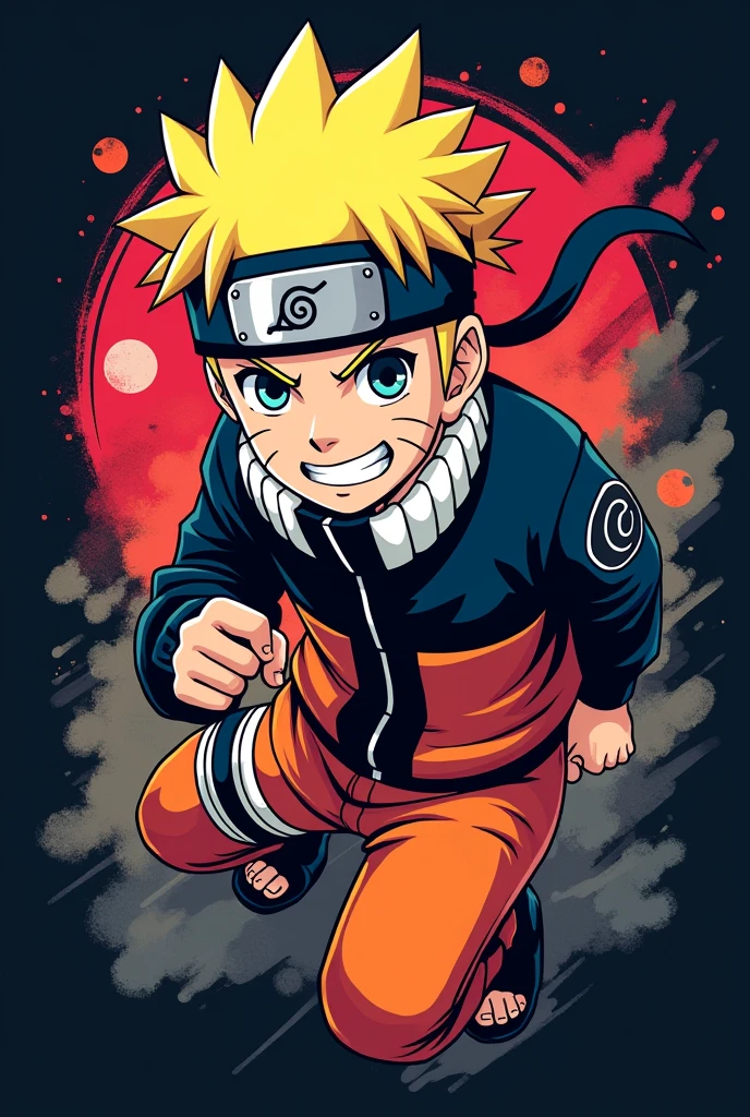 T-shirt design, Uzumaki Naruto, Main Part, vector, rich and colorful, Flat illustration, black background