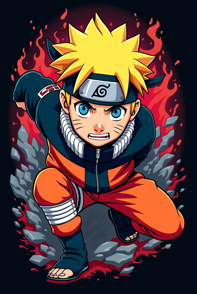 T-shirt design, Uzumaki Naruto, Main Part, vector, rich and colorful, Flat illustration, black background
