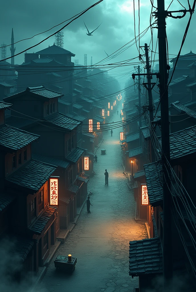 Map for RPG, アニメ, haunted street, view from above 
