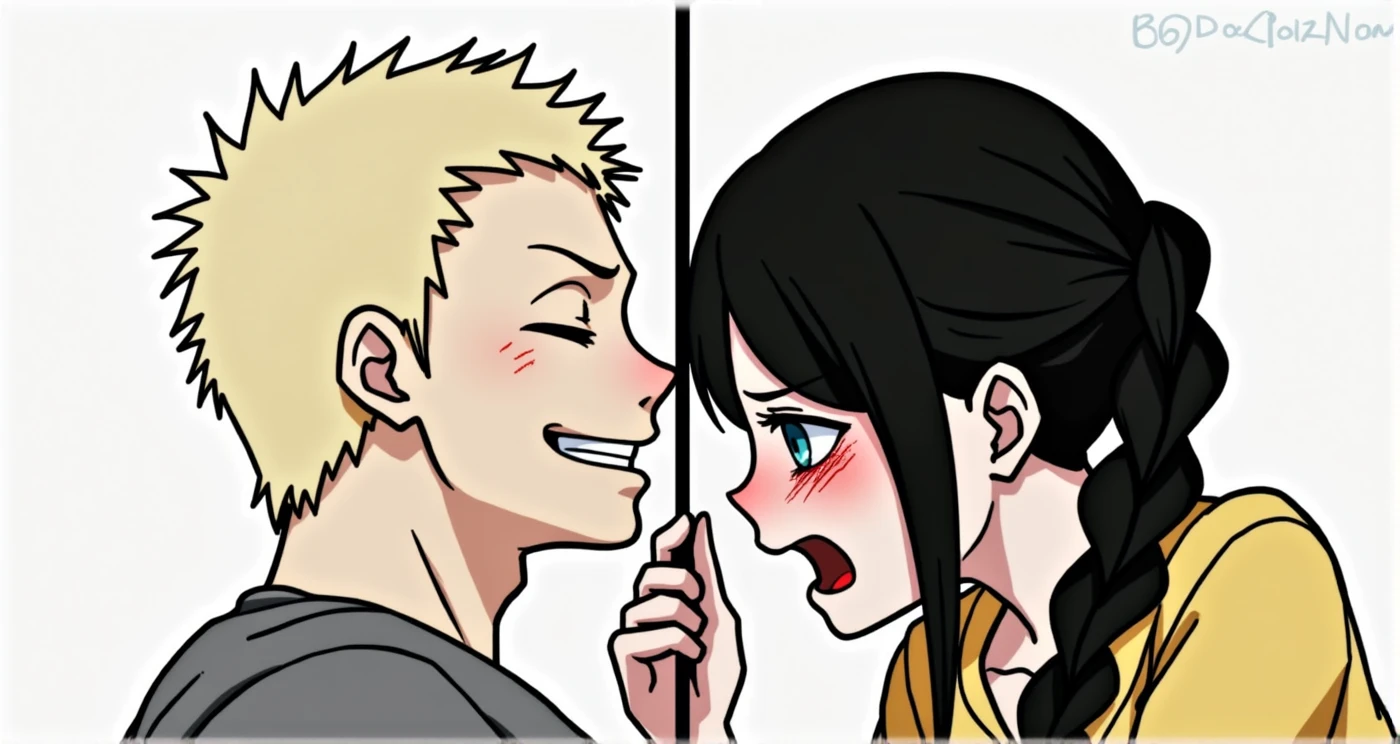 The guy is blond with a handsome muscular body, eyes closed, sad smile, Blood is running from his mouth, covered in blood, the girl has long black hair in a braid, crying, Blue eyes, anime art, masterpiece, good quality, An invisible wall separates them, they are trying to place their hands against this wall