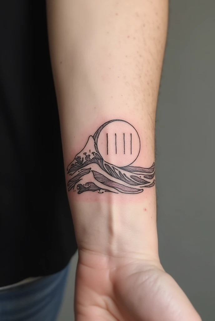 Simple minimalistic all black tattoo combining 11:11 and waves, more