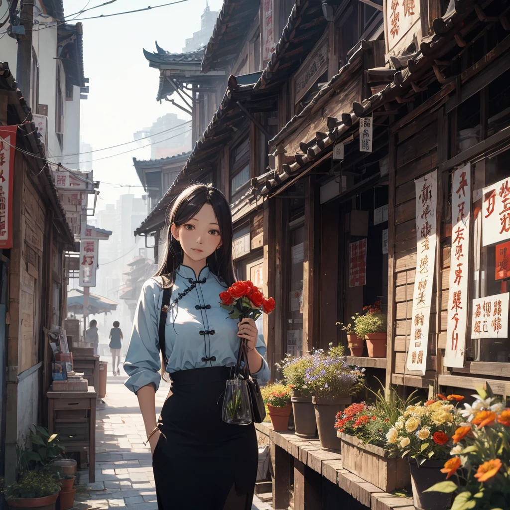 Old Shanghai,Miss,cheongsam,poster,Outlook,flowers, office lady,