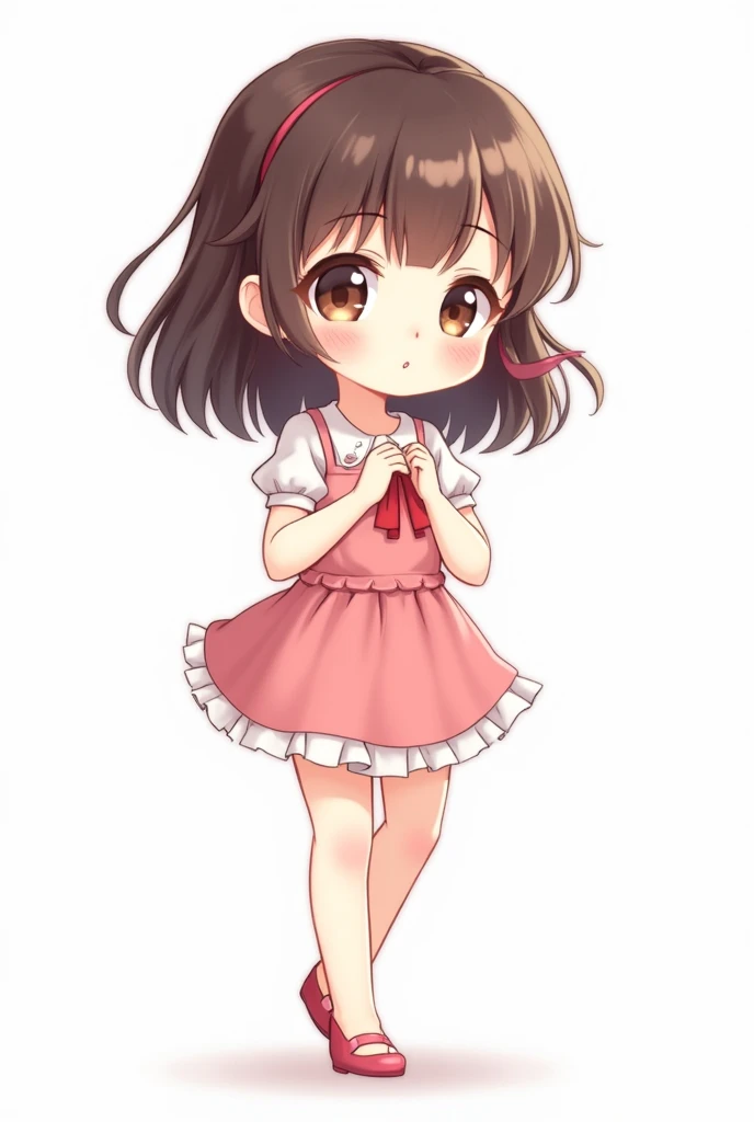 best quality, masterpiece, 1girl, solo, yaemikodef, white background, medium breasts, standing, full body, chibi,