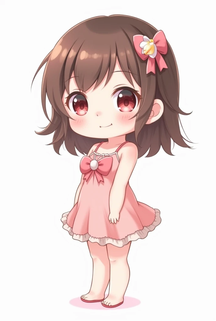 best quality, masterpiece, 1girl, solo, yaemikodef, white background, medium breasts, standing, full body, chibi,