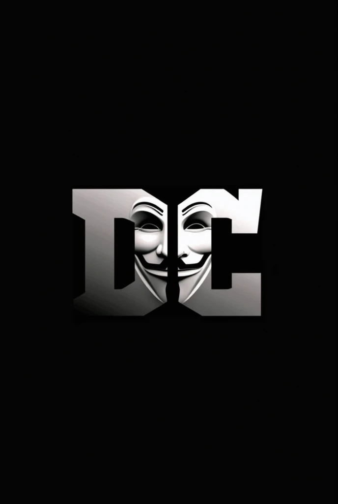 DC initials with the Anonymous face in black