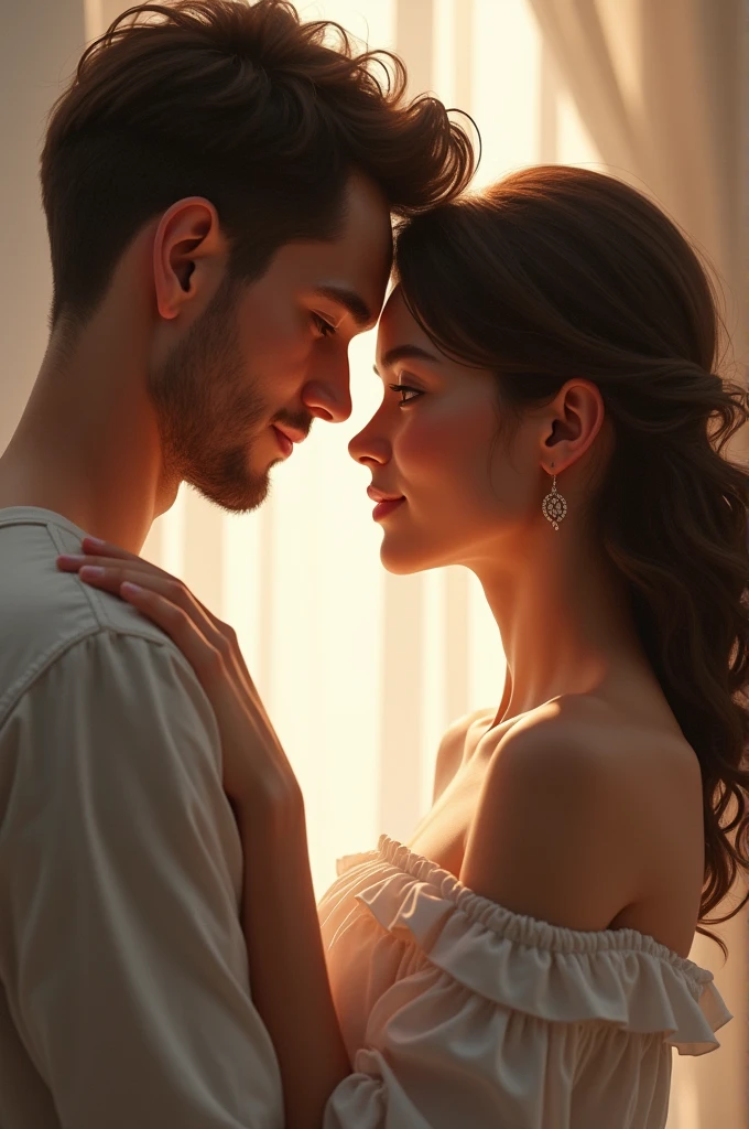 A beautiful young woman stands beside her husband, both smiling lovingly at each other, unaware of the changes to come. She begins to develop a skin disease that gradually alters her appearance, yet their bond remains strong."