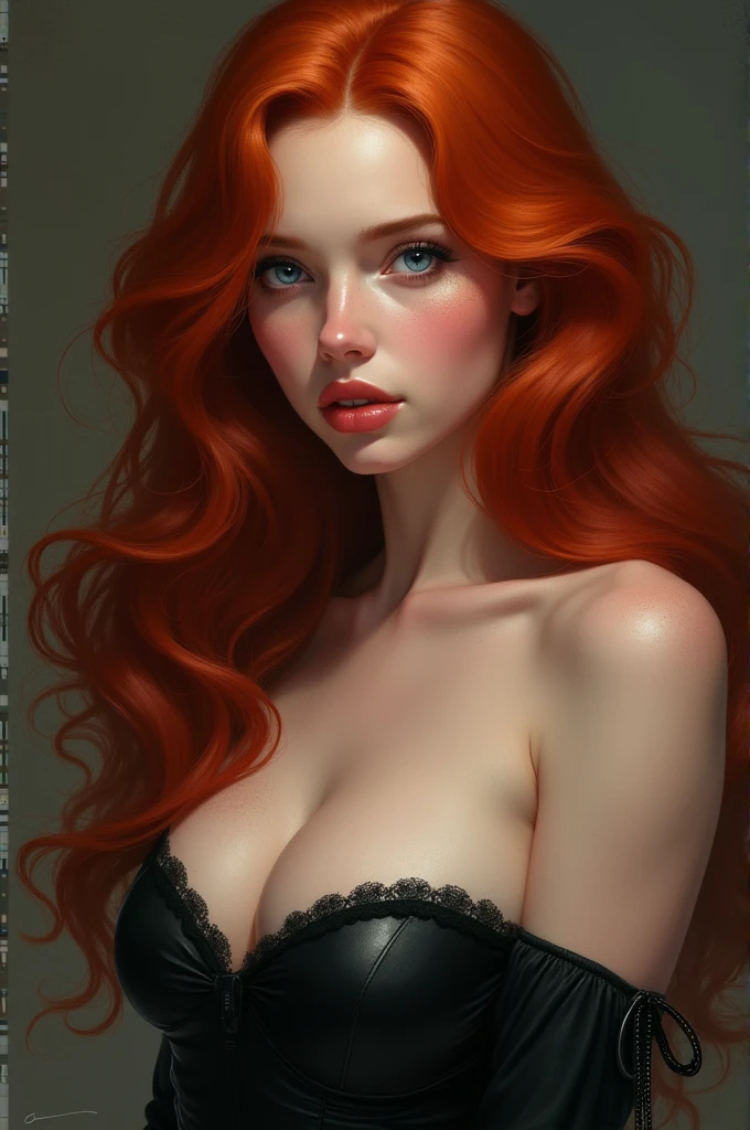 Redhead with blue eyes and an hourglass figure