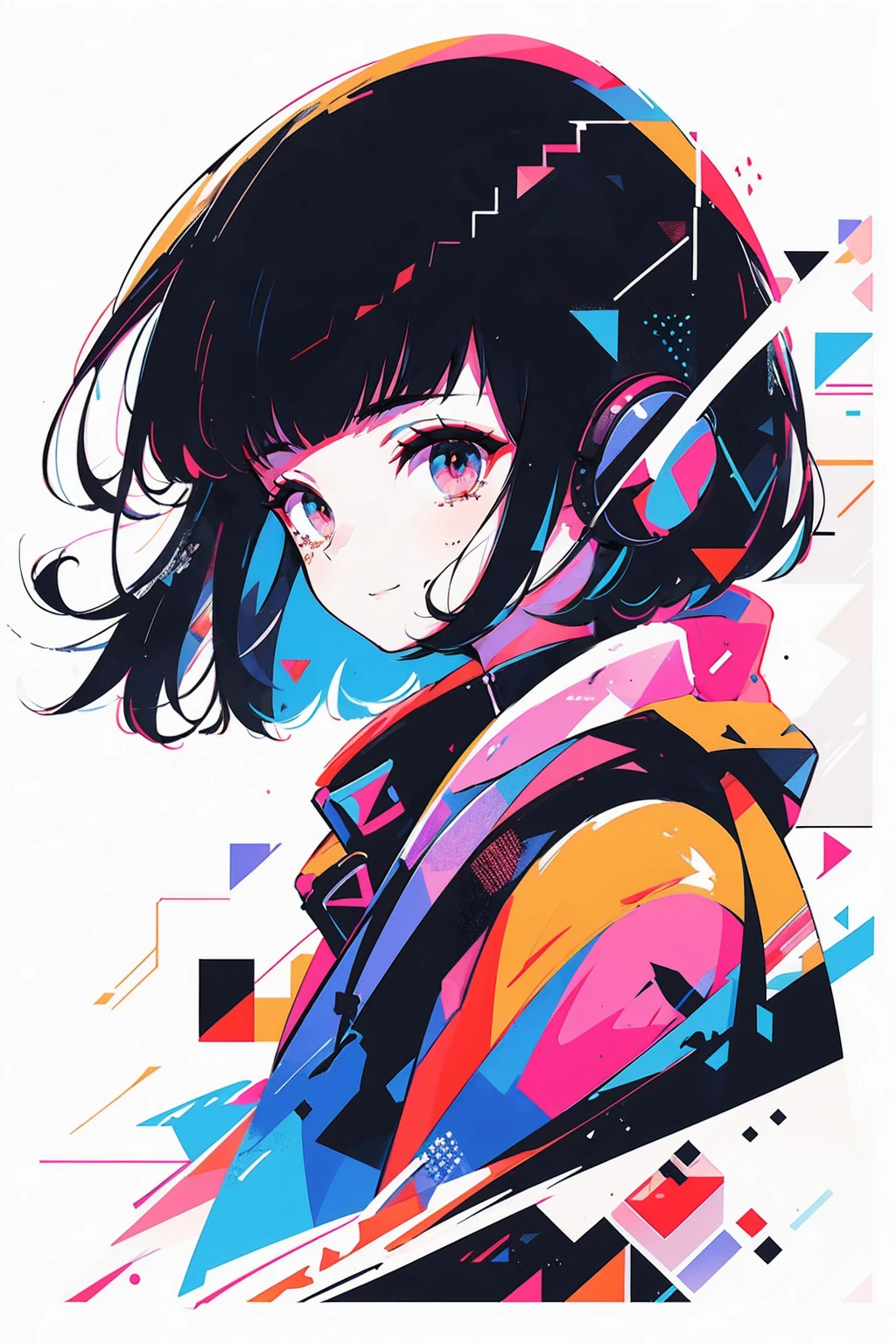 (masterpiece、highest quality、highest quality、official art、beautifully、beautiful:1.2、(1 girl:1.3)、glitch art、(digital distortion)、pixelated fragment、Data corruption、colorful noise、Visual clutter、Modern aesthetics、Runaway light and electricity、Atmospheric swimwear、vapor、cigarette、vortex of chaos and madness、cyber punk