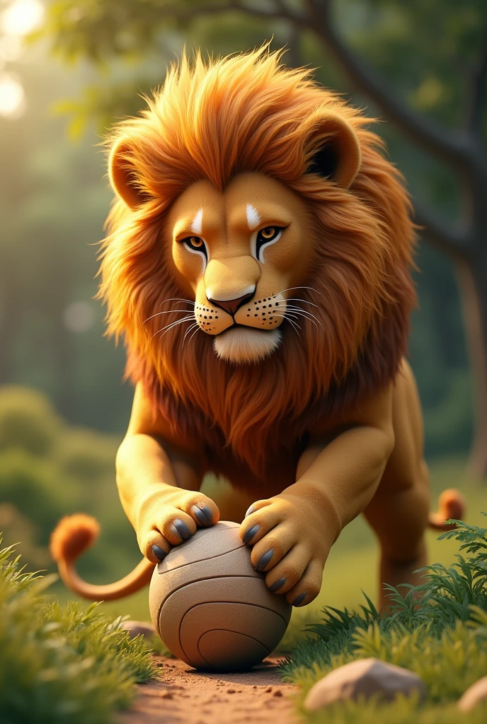 Lion animal with a ball in 3D