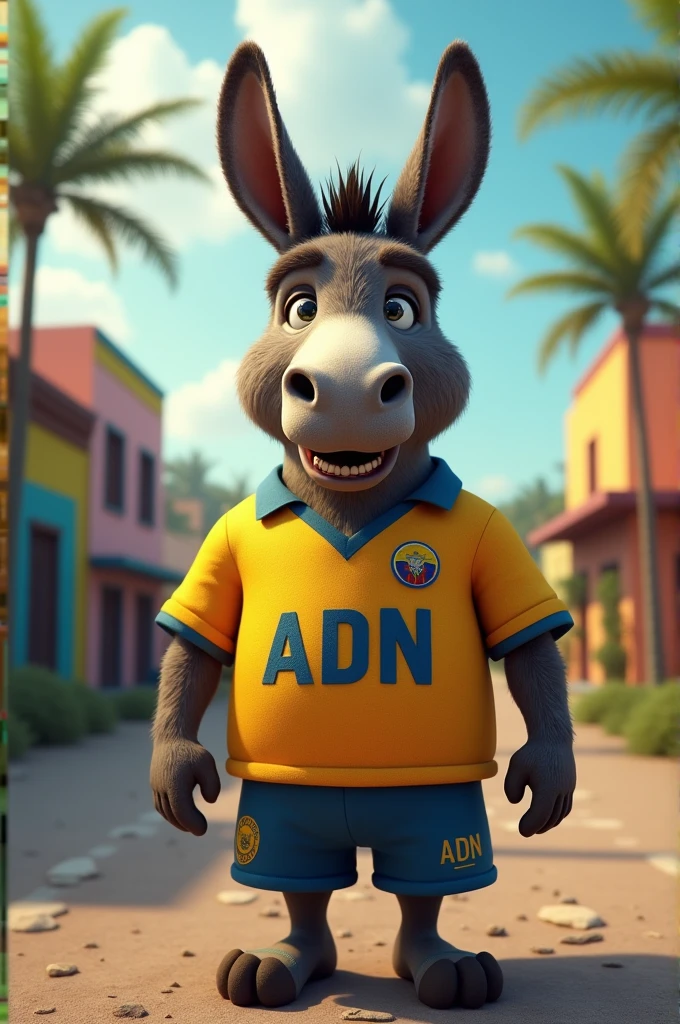 Donkey wearing an Ecuador shirt that has the initials "ADN"