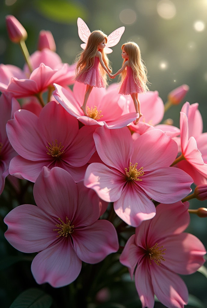 bouquet of very beautiful pink flowers in the style of gardening fairies
