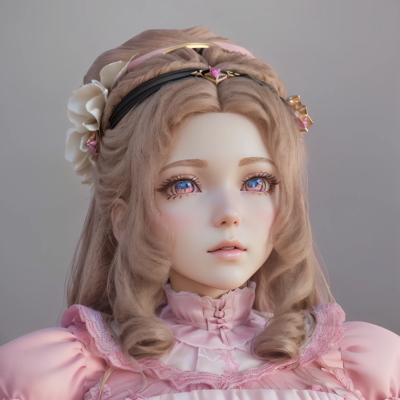 wool felt,Felt,plush ,adolable,Masterpiece, Best quality, Super detailed, illustration, Beautiful eyes, Close up, A girl. It is white hair, Pink bow, dress in yellow.