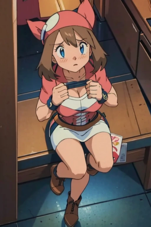 chest, Big chest, gauze, Light blush, Miniskirt,boots,open chest,whole body,Thighs,Looking up,foot