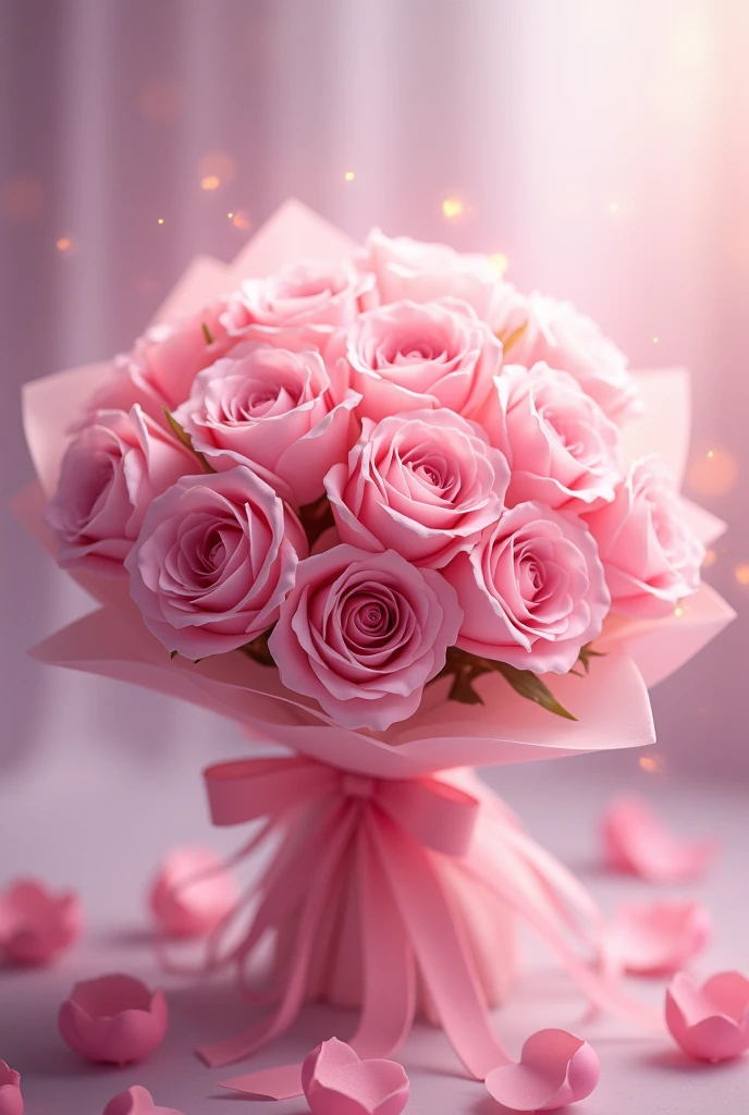 wrapped bouquet of very beautiful pink flowers, very magical 