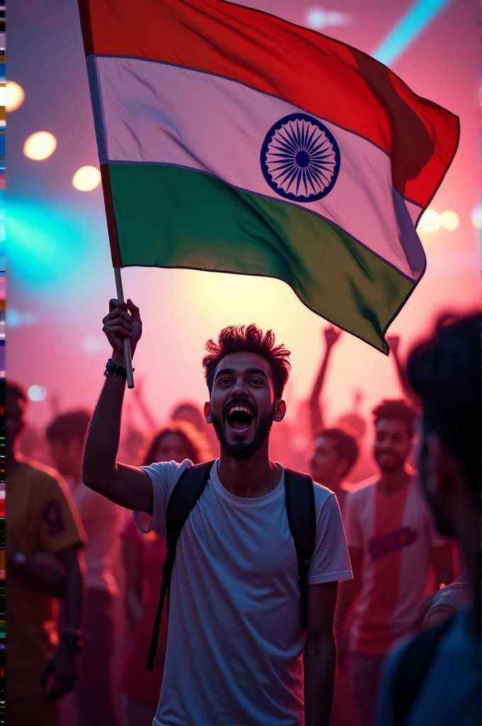 An Indian flag in someone's hand at a DJ event in Sarzen.