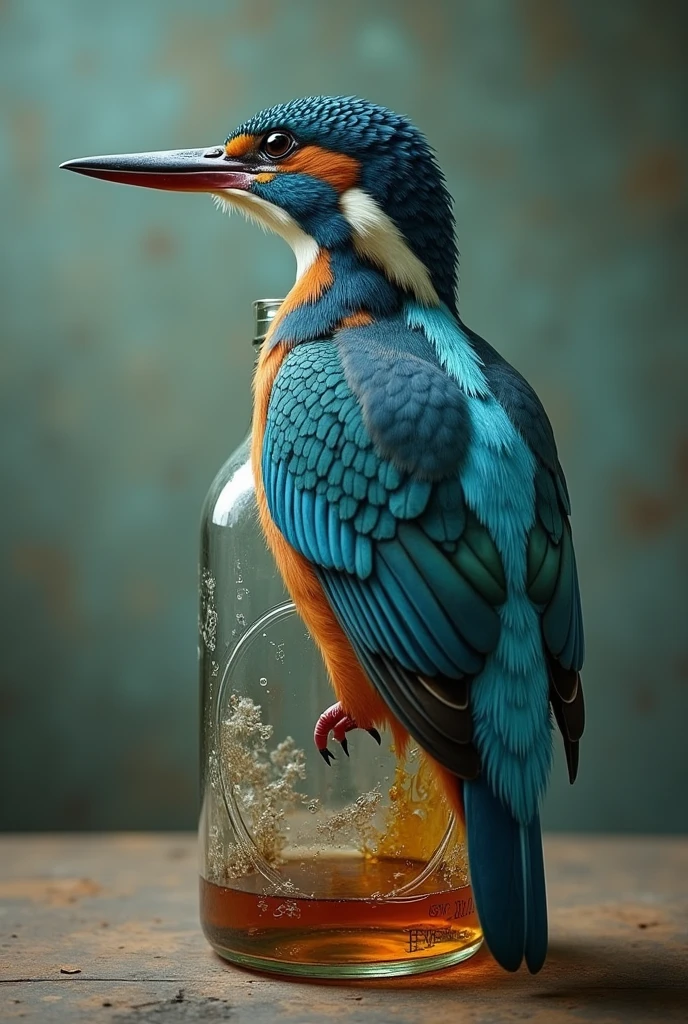 Kingfisher  body in joint alcohol bottle 

