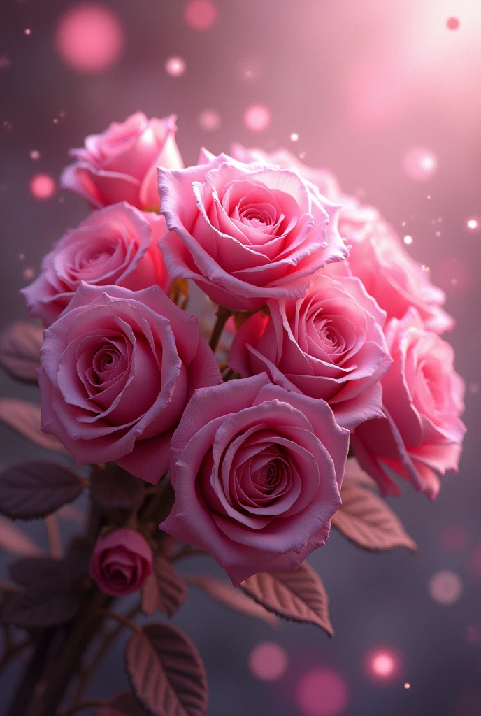 a beautiful bouquet of pink roses, magical like a fairy