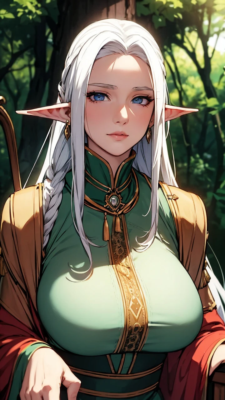 ((masterpiece,best quality anime,Highest quality:1.3)),realistic,cowboy shot,(Mature dark elf beauty),1woman,solo,((very small head:1.4)),ideal ratio body proportions,(tan skin:1.4),elf ear,Silver Hair,bangs,straight long hair,gorgeous big eyes,brown eyes,tears,shy,naked,nipples,navel,vagina,Black leather collar、Lock、hemp rope、Constraints,((slender body:1.3,skinny,toned body)),medium breasts,naked,gleaming skin,shiny skin,sweat:1.5,arms behind back,walk、forest、Many trees、Fantasy World、nsfw,