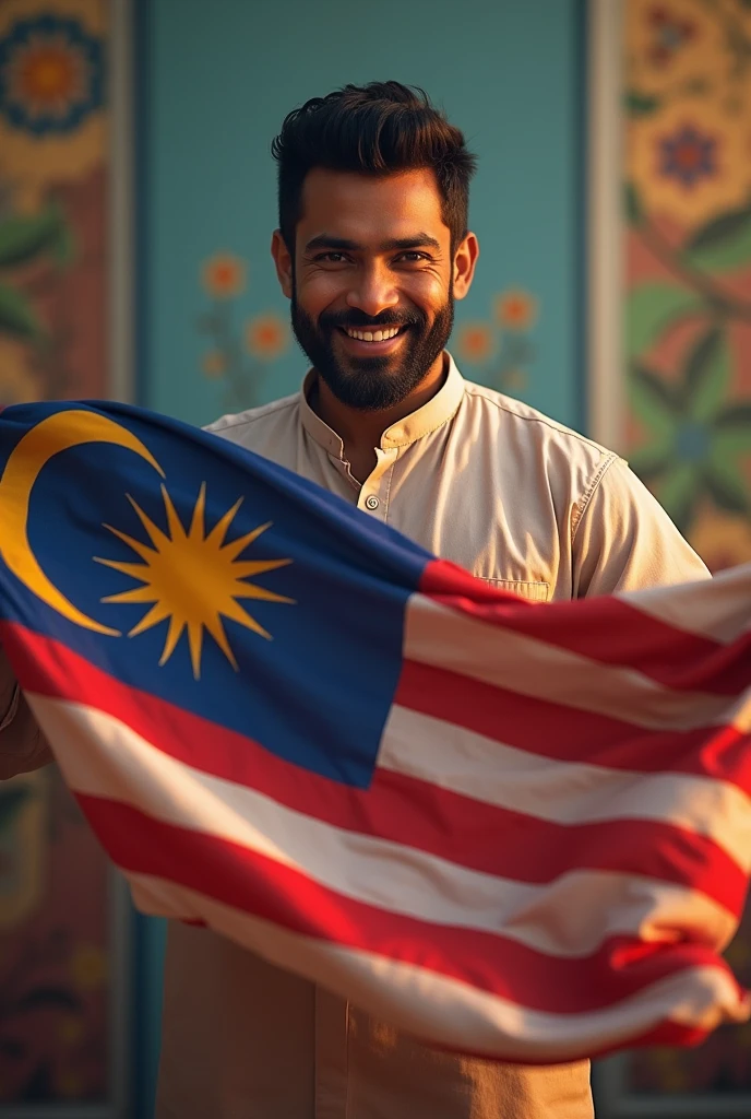 Handsome Indian man hmwith a Malaysia flag