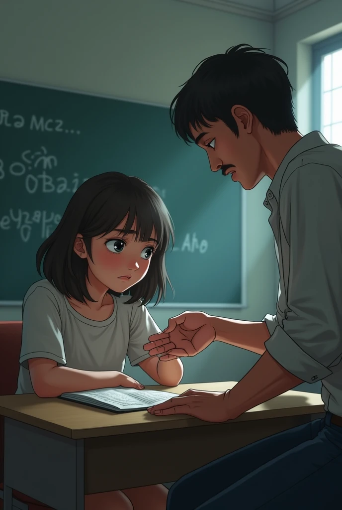 A 12-year-old female student was touched on the hand and shoulder by her male teacher while he was teaching.