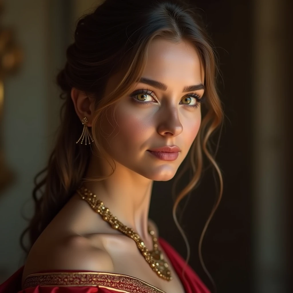 (masterpiece, high resolution, high detail, best quality), ultra detailed, 16k, photograph, cinematic lighting, the most beautiful women in the world, perfect face, highly detailed beautiful face and eyes, delicate facial features, shiny skin, highly detailed background, elaborately designed clothes, BREAK, Queen Helen of Sparta, perfect make-up, deeply in love, best smile, ideal body