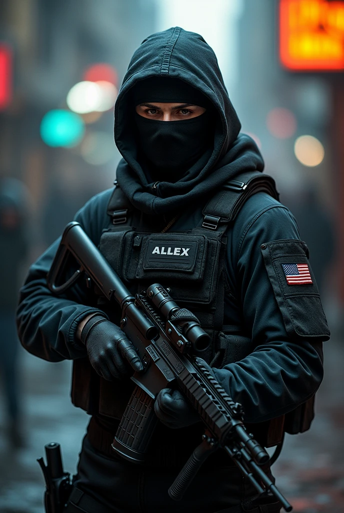 Create a tactical soldier whose uniform says Alex

