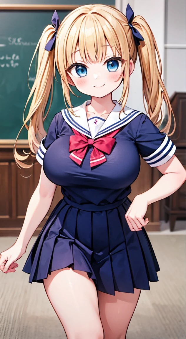 Highest quality,masterpiece,One person,Blonde,Twin tails,girl uniform,Short sleeve,Large Breasts,smile,