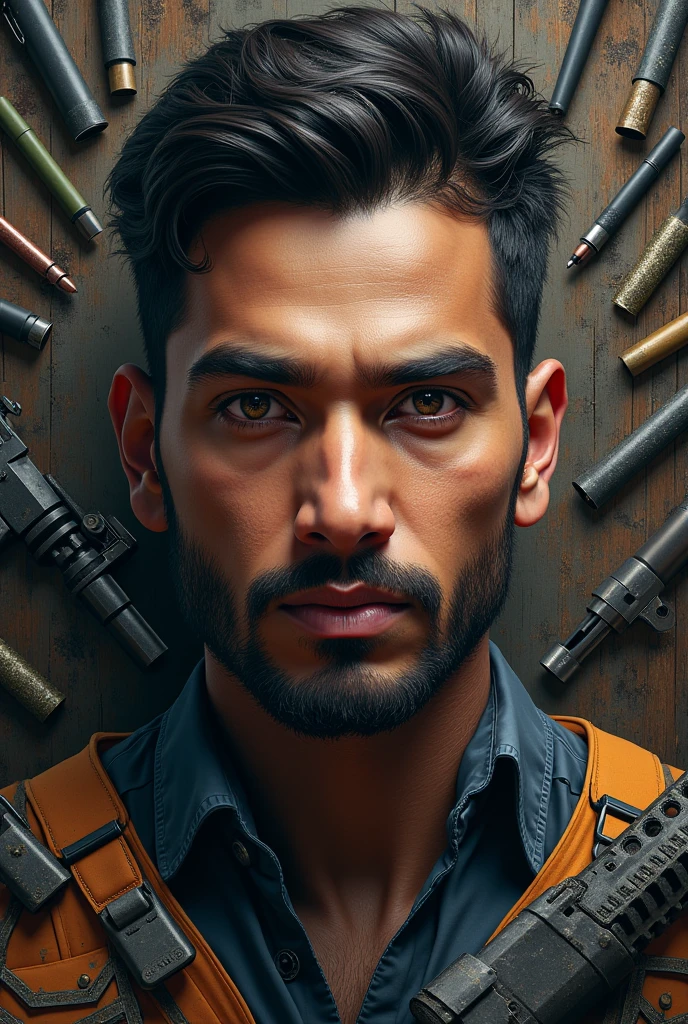 Creat 2560px by 1440px picture that's name Nabin Sah and the background designed by pubg game gun aliments.
