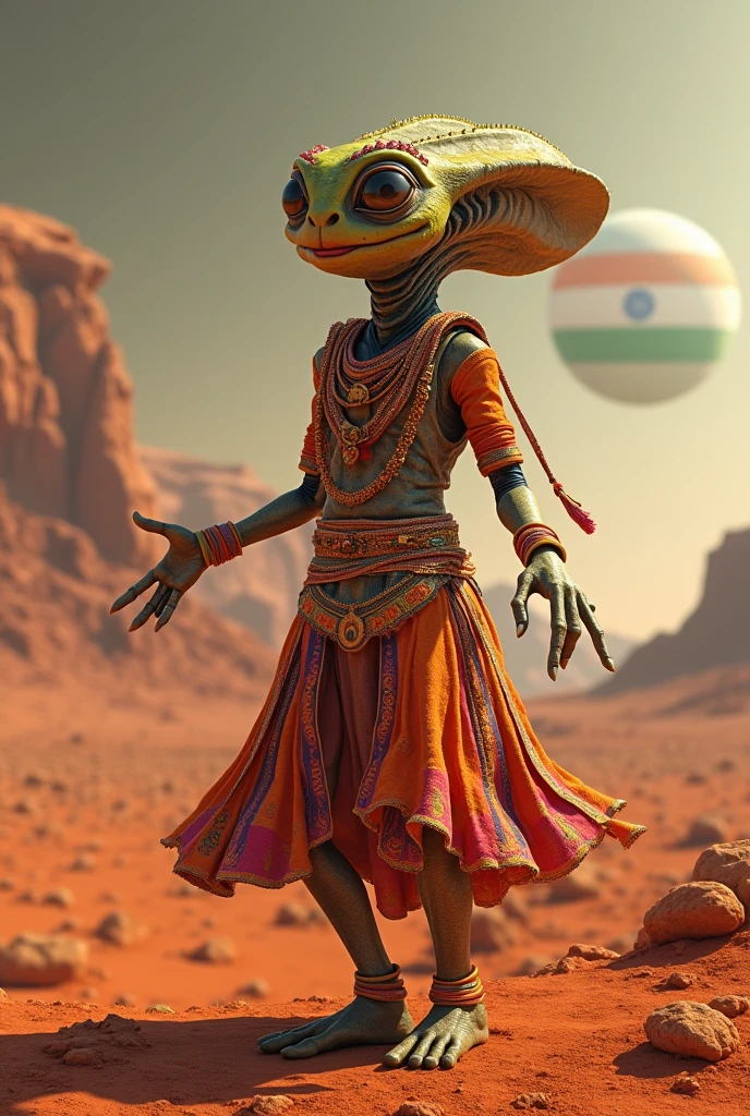 alian celebrating india independence on mars