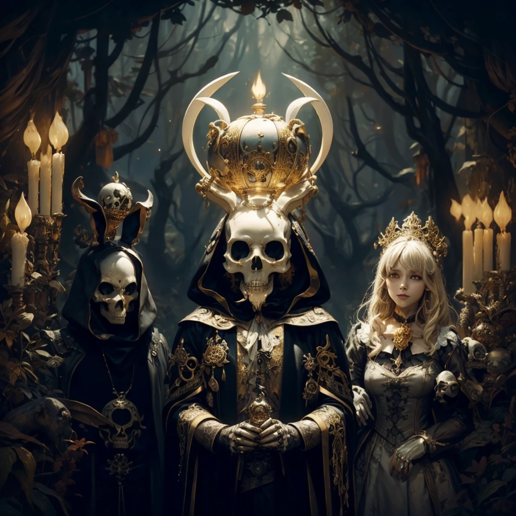 ALICE IN WANDERLAND, BLACK RABbit, , BONES, SKULLS,, detailed matte painting, deep color, fantastical, intricate detail, splash screen, complementary colors, fantasy concept art, gold black colors shine
