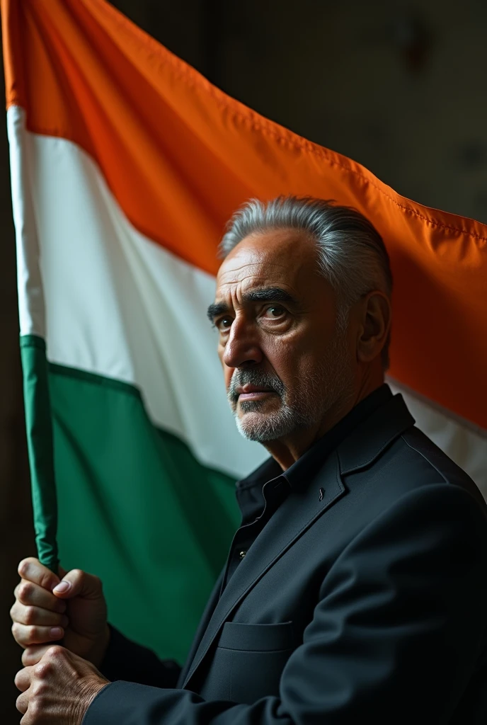 Martin Scorsese film maker holding indian flag