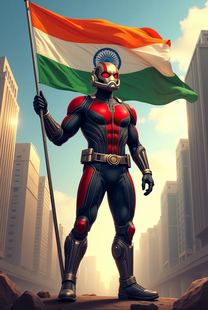 antman standing with Indian flag in hand