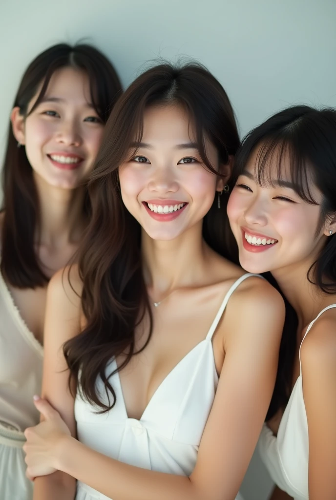 (Realistic、Masseter region、Highest quality、High resolution、RAW Photos),Several Japanese women,laugh at,looking at the camera,Upper Body,Realistic、Bright lighting、Face Light、Smooth Professional Lighting、cute、Beautiful woman、Modeled、gravure、Natural Makeup、so beautiful、Realistic and beautiful skin、Beautiful and detailed、Detailed face