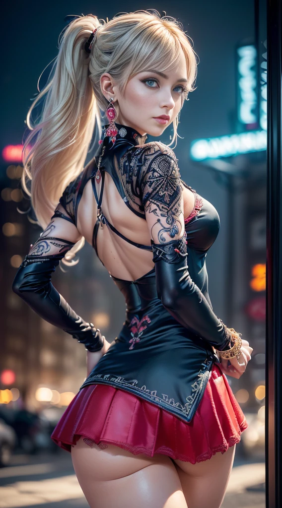 Harley Quinn, !!You have a mission!! task (((The most beautiful woman in a perfectly tailored outfit in a given situation))), (give the solution!!!!), (((one rule is the golden ratio and white balance))), ((always draw hands and fingers correctly, correct them if you make a mistake)), dress a beautiful girl with a perfect figure in something nice, made of available materials (((silk), (canvas, nylon)), latex laced, ((lacy)), ((((jewelry)))), chainmail, bracelets, pendants, earrings, everyday items)), I encourage you to draw them at the same time, ((Use any technique, any style, any outfit, Sew, ((embroider)),choose the color of your eyes, hair and even hairstyles)), ((I encourage you to choose the right background for your phenomenally drawn creation)), (Use any technique, any style, any outfit, even choose ((eye color, hair color, even hairstyle, makeup, whatever and how to do it))), ((experiment, combine complex, multi-layered materialperiment with Armor and delicate materialperiment with the entire palette of colors and shadow , (masterpiece: 1.3), (photorealistic: 1.37), (Realistic:1.5), (ultra_detailed, UHD:1.2), Extremely detail CG unity 8k wallpaper, depth of field, Fujicolor, (best quality), (high resolution), Attention to detail, Double eyelids, Wear an off-shoulder top, full bodyesbian, and if you want, you are standing, (back shot), lacy, lacing, ((Glamour, paparazzi taking pictures of her)), High Contrast, muted colors, long legantasy style)), ((layer cut: 1.32)), ((Brightly colored clothing)), ((Sport style)), ((Lively,Active,vivaciousness)), ((no Pantieposing thighs)), (Erotic:1.6), ((black silken skirt, (tinyskirt:1.19), no_panties, curvy)), ((short skirt wrapped at the hips))), (Look sideways, look up, look down, random expressions), (rich including decorative embroidery:1.35), (red epic lace:1.38), (sharp focus), ((very intricate design of epic bodysuits:1.38)), ((city night), (neon sign), (night), ((wind in your hair))