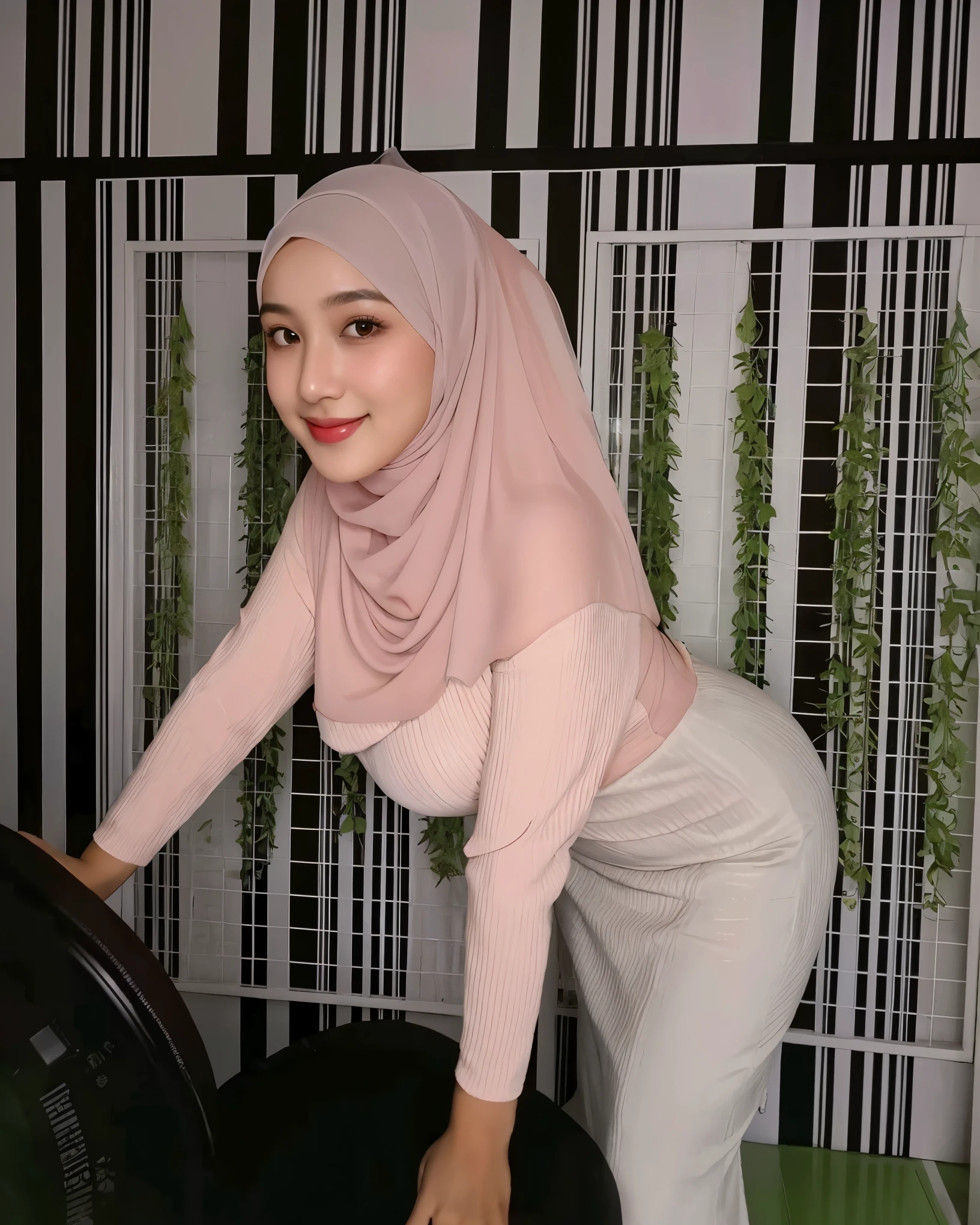RAW photo of a 24 year old girl wearing hijab,((smile)), highres, high definition quality, realistic), one MalaysianIndonesian women naked, (topless, nude), plump saggy breasts, ((hijab)), (Droopiest Breast)), (realistic skin texture), POV shot, n, ( big Breast))((tp background)), 8k uhd, dslr, soft lighting, high quality, film grain, Fujifilm XT3, covered dress, patterned dress, gigantic breasts:1.5 , ((HD))