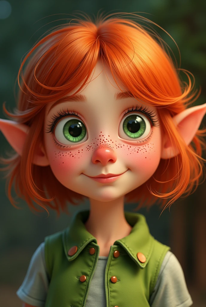 Lucy Wilde, a 5--old l
(Medium to long, slightly curly red hair with very small bangs, who doesn't cover her full forehead. Green eyes and light freckles. large spiky nose.)